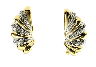 SOLID  14 K Yellow & White Gold with 30 Bright Diamonds, Omega Back Earrings - Image 1 of 4