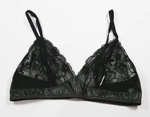 Dreamgirl Black Lace Faux Leather Sheer Wireless Bra Sz M - Picture 1 of 4