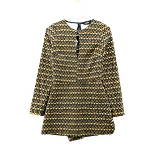 Zara Long Sleeve Romper Mini Dress XS Printed Blue Gold Formal Party - Picture 1 of 13
