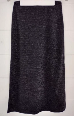 Maxi Falda Lápiz Recta Lúrex Negra Tejida Años 80 Dos Aberturas Laterales M Metálica De Colección  Foto 1 de 4