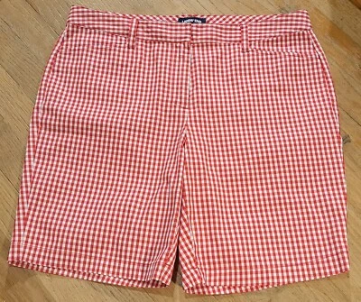 Pantalones cortos Lands End para mujer 12 P rojos a cuadros tiro medio elásticos bermudas cómodos Foto 1 de 4