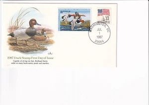 1987 Duck Stamp FDC Cachet, Sc #RW54, $10 Redhead Duck (F32543) - Picture 1 of 2
