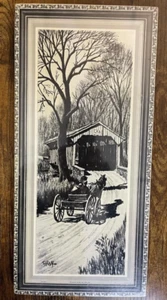 Vintage Lithograph 1960's Scene Print Cork Art Black & White Brand New Rare - Picture 1 of 5