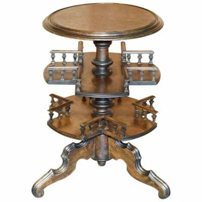 ANTIQUE TWO TIER HAND CARVED VICTORIAN POKERWORK OAK LIBRARY BOOK TABLE BOOKCASE - Image 1 of 4