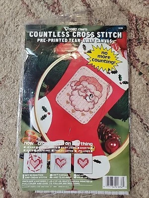 Vogart Countless Cross Stitch Tear-Away Canvas SANTA FACE Christmas  Needlework - Image 1 of 2
