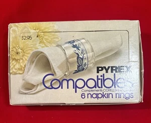 VINTAGE Pyrex kompatibel 6 Corning Glas Serviettenringe 54-5 OLD TOWN BLAU - Bild 1 von 5