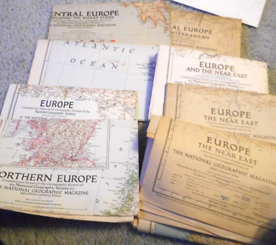 Lot Of 8   National Geographic Maps Europe 1943 1949 1969 1954 1951 1939 1950 - Image 1 of 4