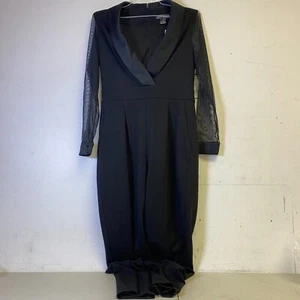 Jessica Howard Sheer Sleeve Women's Long Jumpsuit size 8 Color Black *NWT - Picture 1 of 16