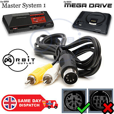 SEGA MEGA DRIVE 1 MASTER SYSTEM TV AV Cable Audio Video RCA Composite Lead Wire • 4.31£