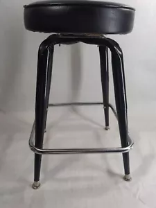 Bennington Furniture Swivel Bar Stool Mid Century Modern Black Chrome Padded #05 - Picture 1 of 24