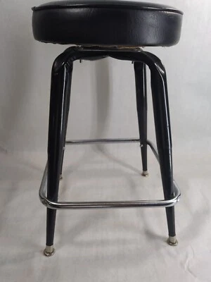 Bennington Furniture Swivel Bar Stool Mid Century Modern Black Chrome Padded #05 - Image 1 of 4