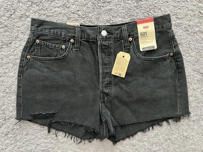 Levi's 501 Women's Size 32 Shorts Black Denim Cut Off High Rise NEW Button Fly - Image 1 of 4