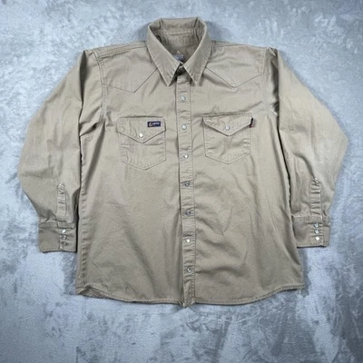 Lapco FR Shirt Mens Large Khaki Flame Resistant Snap Western Workwear - Image 1 of 4