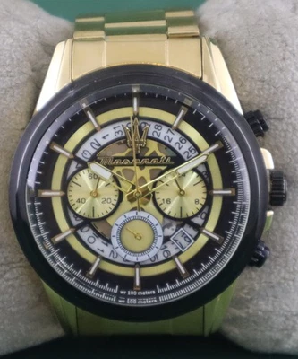 Casual Maserati Chronograph Black Dial "Date" Gold Plated Case Men Wristwatch - Image 1 of 4