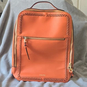 Calpak Kaya Kunstleder Laptop Rucksack - Orange geflochtener Besatz Gold Hardware - Bild 1 von 12
