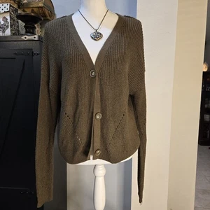Rosa Rose, neu mit Etikett oliv Strickpullover gerippt mit Knopfleiste, Größe L - Bild 1 von 5