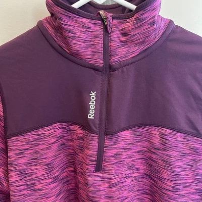 Camisa Pullover Deportiva REEBOK Púrpura Manga Larga 1/4 Cremallera Para Mujer Talla Grande  Foto 1 de 4