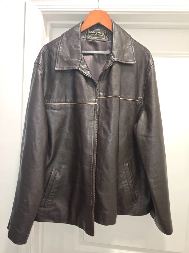 Chaqueta de Cuero LUJO Genuina PIEL DE CORDERO SUAVE Marrón XL Foto 1 de 4