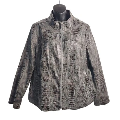 Lane Bryant Women Black Brown Animal Print Faux Leather  Blazer Jacket Sz 18/20W - Image 1 of 4