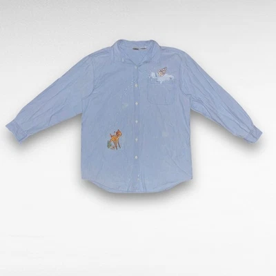 迪士尼复古 THUMPER BAMBI 刺绣长袖蓝色纽扣衬衫,尺寸 L — 第 1/4 张图片