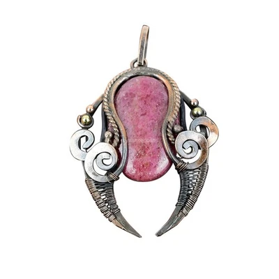 Venta Día de la Amistad Rodonita Natural Alambre de Cobre Envuelto Boho Colgante Joyería Foto 1 de 4