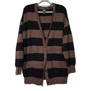 Social Collision Oversized Striped Cardigan Sweater Brown Black L Grunge - Picture 1 of 12