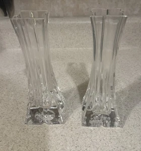 Kristakolor Clear Heavy Crystal Vase 8”Tall Italian Vintage Set Of Two - Picture 1 of 8