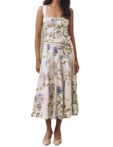 NEW Reformation Anatolia Linen Corset Two Piece Serenity White Floral US 2 UK 6 - Picture 1 of 15