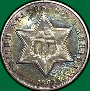 1862 Three Cent Silver Trime Choice Extremely Fine XF+ Coin, Scratched #29820 - Picture 1 of 3
