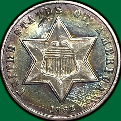1862 Three Cent Silver Trime Choice Extremely Fine XF+ Coin, Scratched #29820 - Image 1 of 3