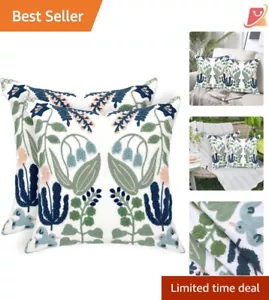 Chic Farmhouse Floral Throw Pillow Covers - 18"x18" Set for Living Room - Picture 1 of 9