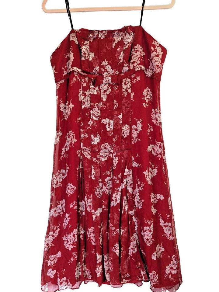 Vestido ABS Allen Schwartz Feminino Tamanho 12 Seda Vermelha Romântico Desossado Forrado Flowey Zíper - Imagem 1 de 4