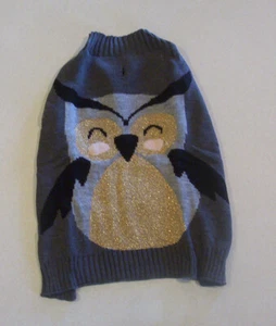 Knit Gray, Black & Metallic Gold "Owl" Print Light Weight Dog Sweater Medium - Picture 1 of 3