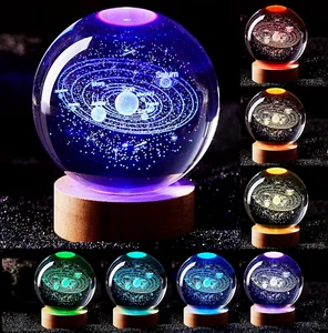 3D Solar System Crystal Ball Lamp,3.15 Inch K9 Crystal Ball Night Light with Woo - Picture 1 of 9