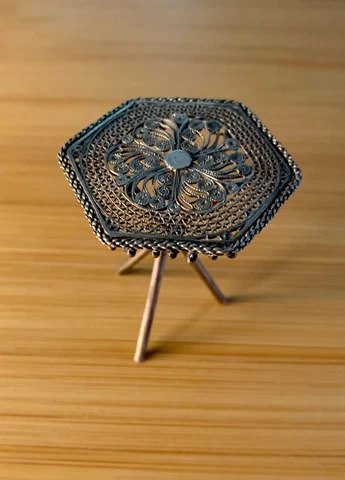 Antique Victorian Filigree Sterling Silver Miniature Table Dollhouse Cover