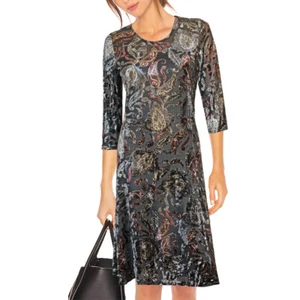 True Vintage Casual-Elegantes Paisley Muster Stretch Jersey Samt Kleid Gr.40 42 - Picture 1 of 4