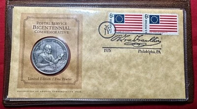 1975 Benjamin Franklin 1st Postmaster General Coin & Stamp - Limited Edition - Image 1 of 4