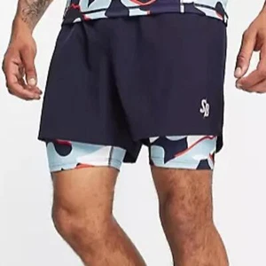 NWT Men's South Beach 2 in 1 Shorts in Navy and Print - Size: XS - Picture 1 of 7