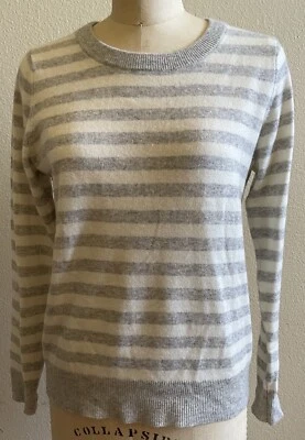 C & C California 2-ply Cashmere Sweater Medium Striped Gray White Pullover EUC - Image 1 of 4