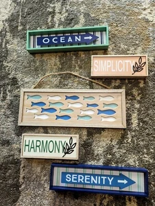 NEW 5 Piece Beach/Home Decor. Ocean, Fish, Harmony, Simplicity & Serenity Signs - Picture 1 of 6