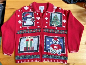 Ugly Christmas Sweater Carly St. Claire Size M - Snowman, Tree, Teddy Bear - Picture 1 of 4