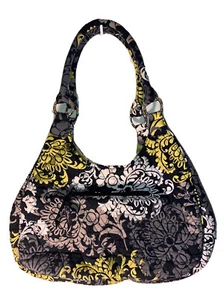 Vera Bradley BAROQUE Shoulder Bag Hobo Purse Handbag Black Yellow White - Picture 1 of 5
