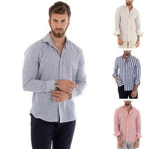 Camisa Hombre Collar Francés Sartorial Manga Larga Lino Estriado Varios Colores - Imagen 1 de 43