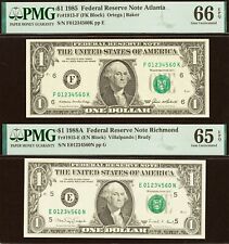 2 X $1 Federal Reserve Note Pmg 66epq Partial Up Ladder Serial Number 01234560