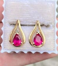 2Ct Pear Cut Lab-Created Red Ruby Women's Stud Earrings 14K Yellow Gold Finish