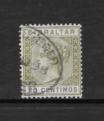 GIBRALTAR SCOTT 31 USED FINE - 1895 20c OL GREEN ISSUE - VICTORIA - Image 1 of 2