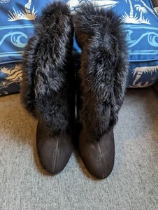 Vintage Fur Lined Shoes Boots Heels Galosh Style Size US 7.5 UK 5.5 - Picture 1 of 6