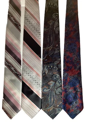 Lote De 4 Corbatas De Colección Oleg Cassini Para Hombre, Rayas, Florales, Cachemira, Multicolor Foto 1 de 4