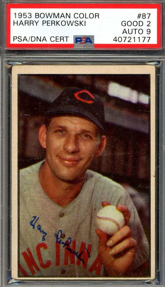 Harry Perkowski Mint 9 PSA DNA Signed 1953 Bowman Color Autograph - Image 1 of 1