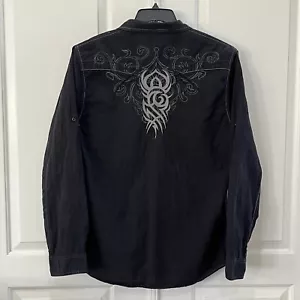 Camisa CJ Negra Adulto XXL Negra Rockabilly Abotonada Pestaña Enrollable Manga Larga Para Hombres - Imagen 1 de 10